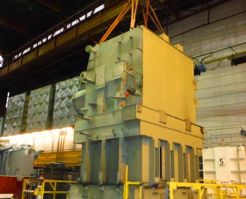 Expertise and repair (partial rewinding) in the repairshop, transport, installation and commissioning on site of a Shell type transformer