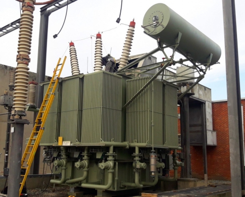 Expertise and repair (partial rewinding) in the repairshop, transport, installation and commissioning on site of a Shell type transformer